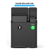 Dual Trash and Recycling Bins for Kitchen, 13.2 + 5.2 Gal (50+20L) Stainless Steel Trash and Recycle Bin Combo with Soft-Close Lid