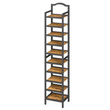 YATINEY 10-Tier Tall Shoe Rack, Vertical Shoe Organizer for Small Spaces, Wooden Shoe Shelf for Entryway, Space Saving Shoe Storage, Holds 10 Pairs of Shoes, Rustic Brown and Black SS50BR