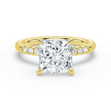 Princess Cut Moissanite Engagement Ring, Side Accents, 3CT Yellow Size 6