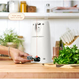 Electric Can Opener, Auto-Turn, Knife Sharpener, Bottle Opener, Easy-Clean, Corded, One-Touch, Stainless Steel Blade (White Icing)