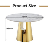 Maotifeys 45'' Round Dining Table White Marble Dining Room Table for 4-6, Circle Faux Marble Kitchen Table with Gold Mirrored Stainless Steel Base for Dining Room, Bistro, Breakfast (Table Only)
