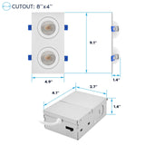 LUXRITE 4-Inch 2-Head Floating Gimbal LED Recessed Spotlight, Adjustable 360° Rotation & 90° Tilt, Directional Recessed Light, 5CCT 2700K-5000K, CRI90, 20W, 1800LM, Dimmable, Square, IC & ETL (6 Pack)