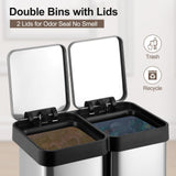 13 Gallon Dual Trash and Recycling Bin, 50L(2x25L) Fingerprint Proof Stainless Steel Kitchen Garbage Can with Double Lid, Hands-Free Step Rubbish Bin Without Inner Bucket for Kitchen Home Office