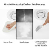 MONSINTA White Kitchen Sink, White Granite Composite Kitchen Sinks with Accessories, 30 Inch Undermount Quartz Stone Kitchen Sink, 30" x 19" x 9" Large and Deep Single Bowl Kitchen Sinks