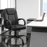 Keratee Executive Office Chair, Leather Desk Computer Chair with Armrests, Mid-Back Swivel Adjustable Ergonomic Design for Home Office, 8PC, Black