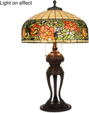 Tiffany-Style Lamp Table Peach Kapok Peony Glass Lampshade Desk(Rose)