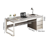 Modern Walnut Desk with 3 Drawers Industrial Home Office Writing Table PC Computer Workstation with Cable Management 39x20x29in Study Furniture
