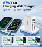 Jasput 67W Retractable USB C Wall Charger, 4-in-1 GaN Charger Block with 3.3ft Built-in Dual USB C, LED Display, Foldable Travel Adapter for MacBook, iPhone, iPad, Galaxy