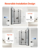 VEVOR Bathtub Shower Door, 51" W x 56" H, Frameless Foldable Hinged Shower Door, Tri-Fold Shower Glass Door with 1/4 in Tempered Glass Door, 180°Rotating and Folding Design, for Bathtub, Black