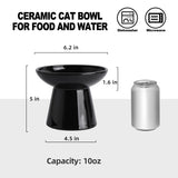 KITCHENLESTAR Ceramic Elevated Cat Bowls - 6.2 Inch Extra Wide Raised Cat Food and Water Bowl Set for Indoor Cats, Whisker-Friendly Ceramic Cat Dish for Elder Big Cats & Small Dogs,Black,2 Pack