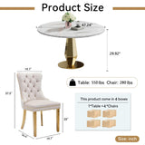 SSLine White Faux Marble Round Dining Table Set for 4 with Velvet Chairs