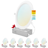 LUXRITE 8 Inch Ultra Thin LED Recessed Lighting, 23W, 5 Color Selectable 2700K | 3000K | 3500K | 4000K | 5000K, CRI 90, 1800 Lumens, Dimmable LED Wafer Lights, Wet Rated, Baffle Trim (6 Pack)