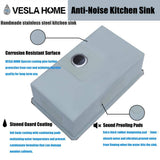 VESLA HOME 30 inch Drop in Kitchen Sink, Topmount Single Bowl 304 Stainless Steel Handmade Satin Finish Kitchen Sinks with Dish Grid and Strainer