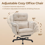 Criss Cross Office Chair with Foot Rest, Big and Tall Office Desk Chair with Flip Armrests for Pets & Cross Legged Sitting, Comfy Executive Ergonomic Reclining Computer Gaming Vanity Chair, White