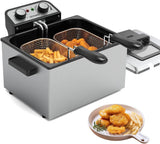 Electric Deep Fryer for Home Use, 1800W Stainless Steel Countertop Fryer with 5L Oil Tank, Removable Frying Basket & Adjustable Temperature