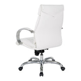 Office Star 7200 Series Deluxe Executive Faux Leather Office Desk Chair with Polished Aluminum Base and Padded Loop Arms, Mid-Back, Dillon Snow