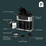Pantrymade Dual Brew Coffee Maker | 12 Cup Glass Carafe & Single Serve K-Cup Combo | Programmable Touchscreen Coffee Machine for Ground Coffee or Pods | Auto Shut-Off, Black