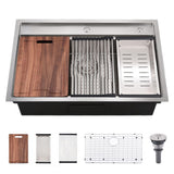 33 Inch Drop In Kitchen Sink - VOKIM 33X22 Inch Top Mount sink Workstation Stainless Steel Splash Guard 16 Gauge 10'' Deep Single Bowl Handmade Topmount Sink with Cutting Board& Strainer