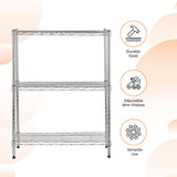 Amazon Basics 3-Shelf Adjustable Heavy Duty Steel Wire Shelving Rack with Chrome Finish, No-Tool Assembly, 250 lbs per Shelf, 23.2" L x 13.4" W x 30" H