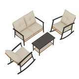 Deersky 4 Piece Outdoor Patio Furniture Set, All-Weather Modern PE Wicker Rattan Conversation Set with 4" Cushions for Comfortable, Easy to Assemble, Cream White