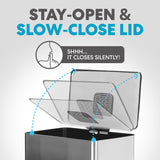 50 Liter / 13.2 Gallon Soft-Close, Smudge Resistant Trash Can with Foot Pedal and Built in Filter