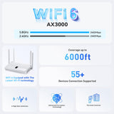 WiFi 6 Router, AX3000 Dual Band Full Gigabit Wireless Router with 4 High-Gain Antennas | 4 Gigabit Ports