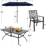 PHI VILLA 8 PCS Patio Dining Set w/13ft Patio Umbrella(Navy Blue)