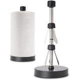 Heavy-Duty Stainless Steel Paper Towel Holder - Easy One-Handed Tear with Suction Cups - Modern Weighted Standing Countertop Dispenser for Kitchen - Holds All Paper Towel Rolls, Black