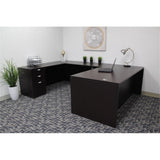 Boss Office Products Executive U-Shape Desk, 66 in x 96 in, Mocha Finish, Thermal Fused Melamine, 2 File Storage Pedestals, Lockable Drawers, Scratch Resistant Workstation for Home or Office Use