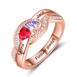 Oseew Personalized 14K Yellow Gold 2 Birthstones Rings Mother's Ring 10k solid Gold 2 Birthstones Rings 14k gold for Mom Jewelry 18K yellow gold Personailzed 2 Birthstones Rings