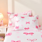 Wajade 7 Piece Pink Bow Bedding Set for Girls Kids Twin Size Comforter Set with Sheet and 2 Pillowcases 2 Pillow Shams Cute Girls Bed in a Bag as Birthday Choice