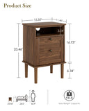 Apetaccat Nightstand, Boho Night Stand with 1 Drawer, Modern Side Accent Table with Open Shelf, Wooden Top Bedside End Table for Bedroom, Living Room, Walnut