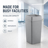 Getzi 10 Pack Gray 50 Gallon Large Commercial Garbage Bins with Lids, Durable Square Resin Trash Cans with Built-in Handles for Indoor Outdoor School, Cafeteria, Office and Facility Use