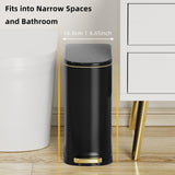 KSSKSS 2.6 Gallon Slim Bathroom Trash Can with Soft Close Lid, 10L Stainless Steel Garbage Can with Removable Liner Bucket, for Narrow Spaces, Bathroom, Bedroom (Matt Black)