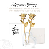 Forever Rose Set of 2 Roses Dipped in 24K Gold with “I Love You” Heart Vase