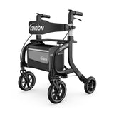 Rollator Walker for Seniors/Adults Foldable Rolling Walker with Seat 330 lbs Capacity 10 inch Wheels Hand Grips Adjustable Height Lightweight Durable Aluminum Walker Removable Back Support (Black)