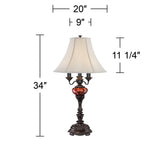 Barnes and Ivy Rhys 34" Tall Large Traditional End 3-Way Table Lamps Set of 2 Bronze Finish Metal Tortoise Shell Glass Off-White Shade Living Room Bedroom Bedside Nightstand House Office Home