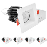 LUXRITE 3 Inch LED Regressed Canless Spotlight + Square White Interchangeable Trim, 5CCT 2700K-5000K, Twist N' Lock, Recessed Lighting, 15W, 1250LM, CRI90, Dimmable, 38° Beam, IC & Wet Rated (4 Pack)