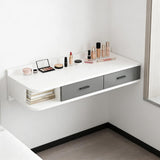 Quvex Modern Wood Floating Makeup Vanity Desk with 2 Drawers, Reversible Wall Mounted Dressing Table for Left or Right Corner, Space Saving Vanity Shelf for Apartments, Bedrooms, 47.2, White & Grey