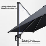 PURPLE LEAF Cantilever Patio Umbrella 10' x 10' with Solar LED Light, Grey
