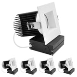 LUXRITE 4 Inch Recessed Light, Regressed Canless LED Spotlight, 5CCT 2700K-5000K, CRI90, 22W, 1700 Lumens High Output, 38º, Interchangeable Square White Baffled Trim, Dimmable, IC & Wet Rated (4 Pack)