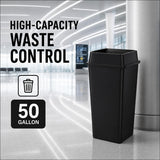 Getzi 10 Pack Beige 50 Gallon Commercial Trash Cans with Lids, Extra-Large Square Resin Waste Bins with Built-in Handles for Restaurant, Warehouse, School, Office and High-Traffic Areas