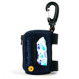 Cute Dog Poop Bag Holder with Hook-and-Loop Attachment, Double Layer Fabric Waste Bag Dispenser for Leashes, Includes Starter Roll for Easy Pet Cleanup (Navy Blue)