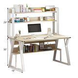 Oak Computer Desk with Storage Shelves & Bookcase Stylish Writing Workstation for Home Office Modern Design Space Saving Durable Furniture