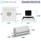 LUXRITE 1-Head Regressed Gimbal LED Recessed Spotlight, 360°+15° Adjustable, 5CCT 2700K-5000K, CRI90, 15W, 1000 Lumens, 60° Beam Angle, Square White Finish, Dual Dimmable, IC & Wet Rated (4 Pack)