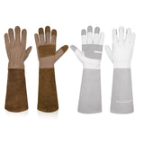 2 Pairs: Rose Pruning Long Gardening Pigskin Leather Gloves, Thorn Proof Yard Work Leather Gloves - Brown, Grey, Small