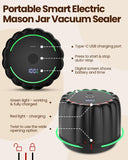 Snuuoby 2026 Upgraded Electric Mason Jar Vacuum Sealer Kit with Wide and Regular Mouth Mason Lids -80kpa Automatic Vacuum Pump 2500mAh Battery One Touch Canning Sealing Machine for Food Storage Black