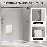 LARWORKS Frameless Glass Shower Door 5/16''(8mm), Sliding Bathroom Door56-60 in. W, 75 in. H, SGCC Tempered Glass, Explosion-Proof Film, Nano Coating, Matte Black - Square