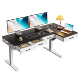OffiGo 55 Inch L Shaped Standing Desk with 4 Wooden Drawers, White+Black