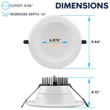 LUXRITE 8" Inch Commercial LED Recessed Light with J-Box, 5 CCT Options 2700K-5000K, 3 Wattages 50/65/80W, 0-10V TRIAC Dimmable, CRI90, 5000/6500/8000 Lumens, 120-277V, Wet Rated, IC Rated (6 Pack)